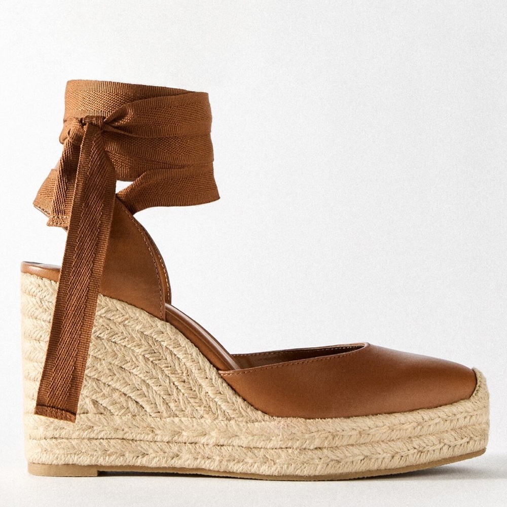 Zara espadrille wedge platforms. Brown color. Size 38 or 7.5. New! Leather.